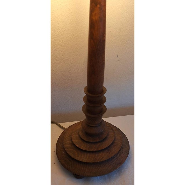 Wood German Art Deco Table Lamp in Turned Beechwood with Viennese Wickerwork Shade, 1930s For Sale - Image 7 of 8