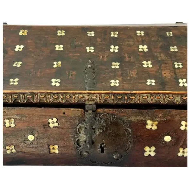 Metal Spanish Colonial Inlaid Travel Desk, Wood and Iron, 17th Century For Sale - Image 7 of 15