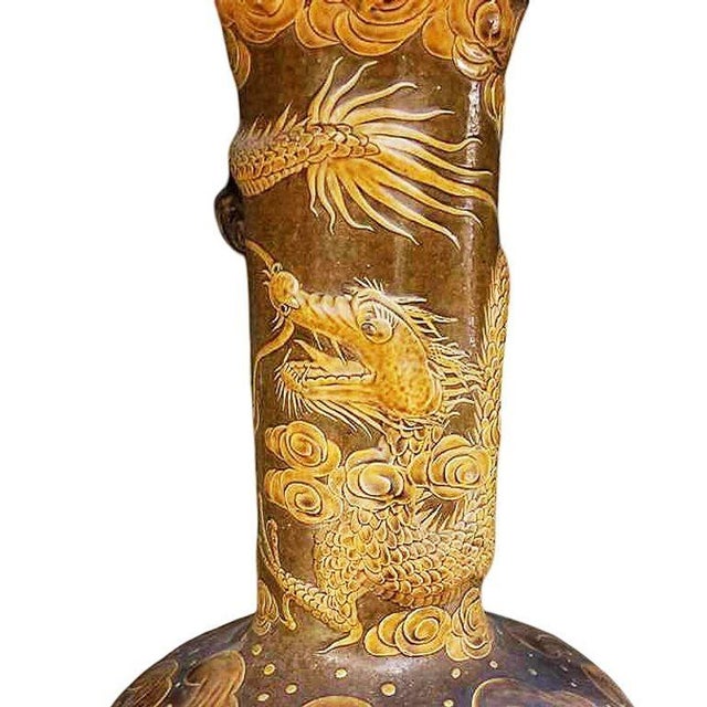 1950s Post-War Chinese Dragon Glazed Art Pottery Pedestal Garden Patio Dining Table For Sale - Image 4 of 7