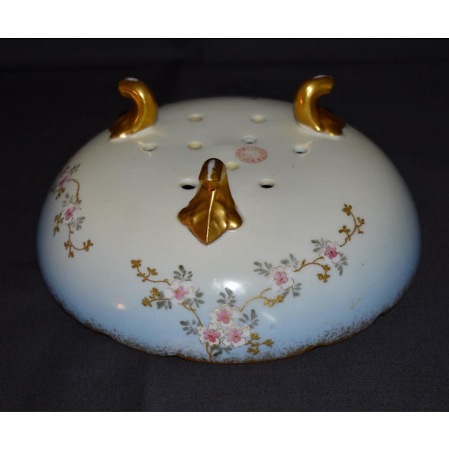 Limoges France Porcelain Colander Antique Berry Bowl Footed Strainer Gilt For Sale - Image 13 of 15