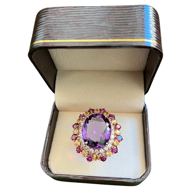 Bochic "Orient" Vintage Amethyst & Multi Gem Cocktail Ring Set 18K Gold & Silver For Sale - Image 15 of 18