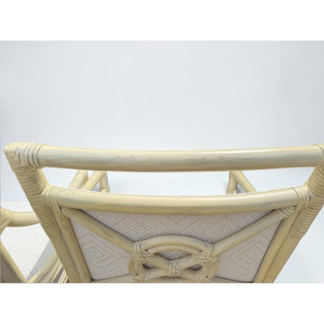 Ficks Reed Vintage Target Back Rattan Armchairs With Custom Geometric Upholstery For Sale - Image 4 of 11