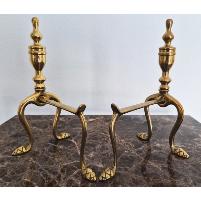 2000 - 2009 Pair of Handmade Italian Solid Brass Fireplace Andirons For Sale - Image 5 of 7