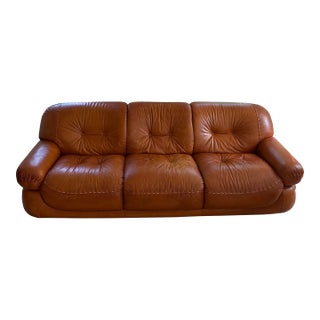 Vintage Cognac Leather Sapporo Sofa Attributed to Mario Marenco for Mobil Girgi, Italy, 1970s For Sale