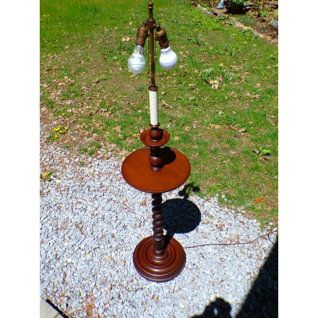Vintage Solid Mahogany Barley Twist Floor Lamp Table For Sale - Image 9 of 16