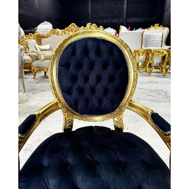 Rococo Black Velvet Accent Chair With Luxurious Gold Leaf Details For Sale - Image 4 of 8