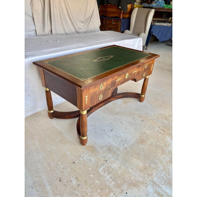 Traditional Early 20th Century French Empire Style Walnut Leather Top Desk For Sale - Image 3 of 12