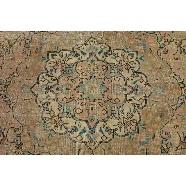 Textile Tabriz Rug 9’7” X 12’4” Pink Wool Vintage Distressed Hand-Knotted Carpet For Sale - Image 7 of 15
