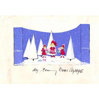 1950s Lanvin of Paris Original Advertising Watercolor Christmas Artwork For Sale
