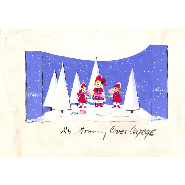 1950s Lanvin of Paris Original Advertising Watercolor Christmas Artwork For Sale