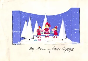 1950s Lanvin of Paris Original Advertising Watercolor Christmas Artwork