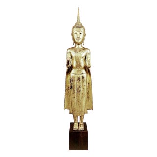 Large 18th Century Gilded Wooden Buddha, Siam For Sale
