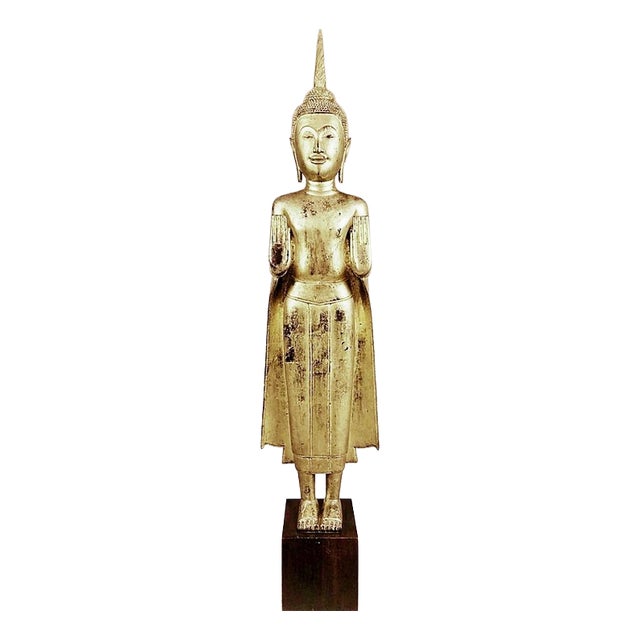 Large 18th Century Gilded Wooden Buddha, Siam For Sale