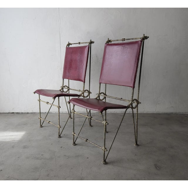 Rustic Ilana Goor Handwrought Metal and Leather Dining Chairs For Sale - Image 3 of 11