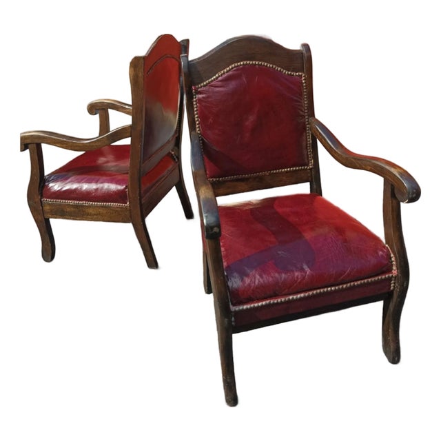 Elevate Your Home With This Stunning Pair of Antique Victorian-Style Parlor Leather Armchairs For Sale