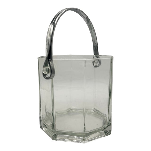 Vintage Luminarc Ice Bucket With Stainless Steel Handle For Sale