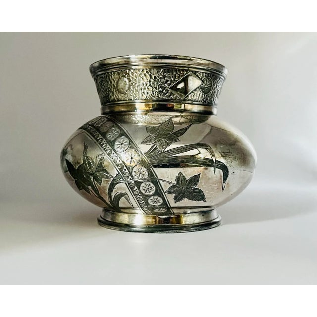 Art Nouveau Vintage Silver-Plate Floral Jardiniere For Sale - Image 3 of 8
