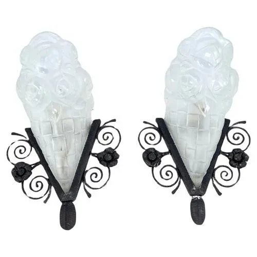 Art Deco Wall Lamps in Wrought Iron from Degué, 1930s, Set of 2 For Sale - Image 10 of 10