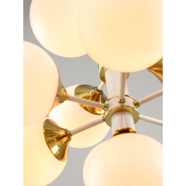 Vintage Italian Brass and Opaline 10-Arm Chandelier, 1970s For Sale - Image 3 of 18