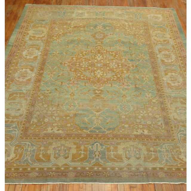 Turquoise Pink Antique Indian Amritsar Room Rug - 9' x 11'9" For Sale In New York - Image 6 of 6