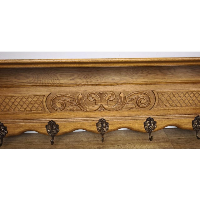Vintage French Coat Rack in Oak For Sale - Image 3 of 9