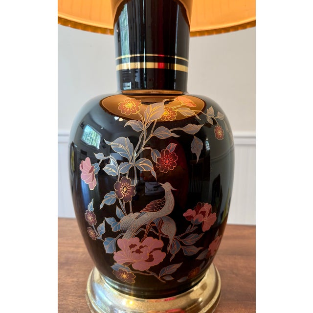 Mid 20th Century Chinoiserie Peacock Floral Lamp For Sale - Image 9 of 12