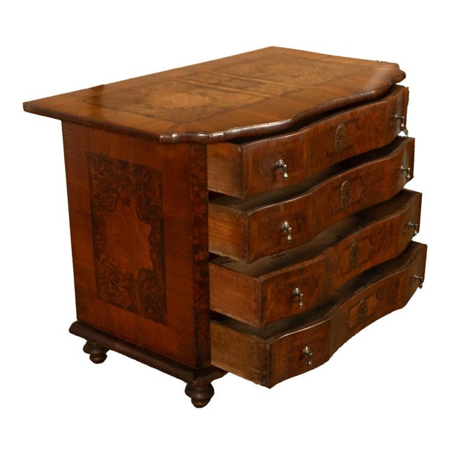 Brown Antique Austrian Baroque Inlaid Walnut Burl Chest Drawers Dresser Commode 1760 For Sale - Image 8 of 14