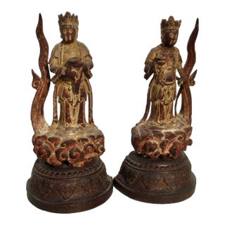 Antique Chinese Wooden Buddhist Book Ends For Sale