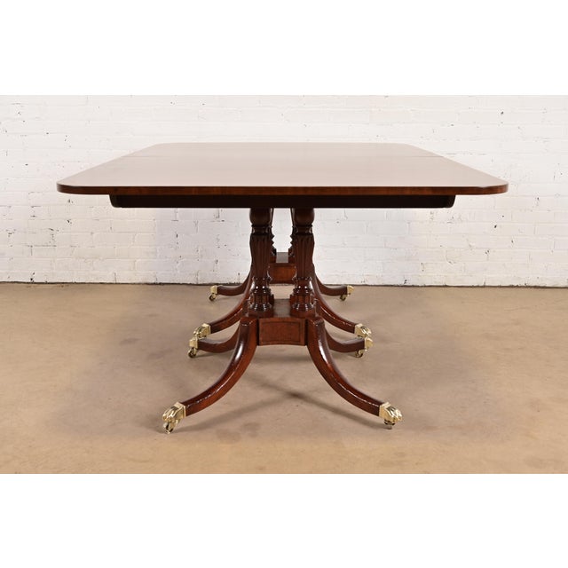 Baker Furniture Historic Charleston Georgian Banded Mahogany Double Pedestal Extension Dining Table, Newly Refinished For Sale - Image 12 of 14
