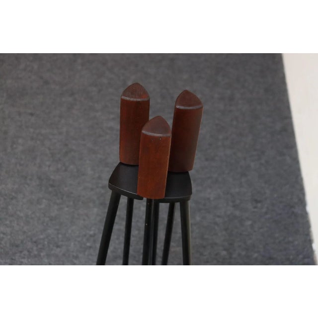 Mid-Century Modern Triangular Guitar Pick Form Fire Tool Set in Walnut and Iron For Sale - Image 11 of 18