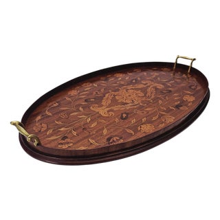 Monumental English Butler's Gallery Tray Edwardian Ornate Inlay Mahogany 27" For Sale