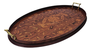 Monumental English Butler's Gallery Tray Edwardian Ornate Inlay Mahogany 27"