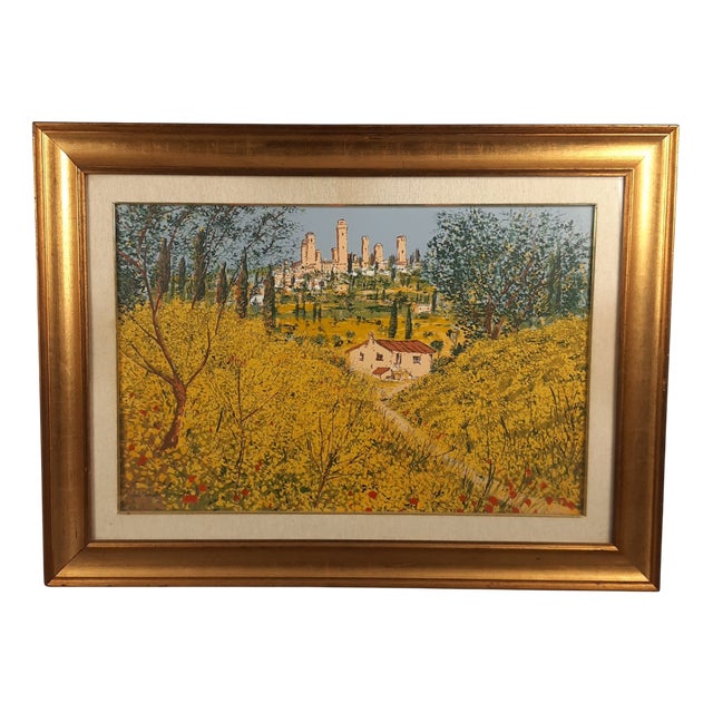 Michele Cascella, Landscape, Silkscreen and Lithograph on Canvas, 1970s For Sale