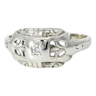 Late 20th Century 14K White Gold Filigree Diamond Pinky Ring Band, Size 6.5 For Sale