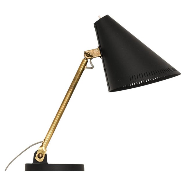 Black Table Lamp in Brass and Black Lacquered Metal attributed to Paavo Tynell, 1950s For Sale - Image 8 of 8
