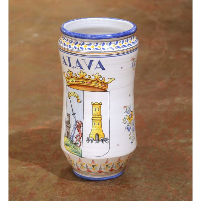 Add color and regional character to an entryway with this charming antique-style ceramic umbrella stand crafted in Spain...