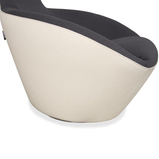 Textile Edito Swivel Armchair in Grey and White Upholstery from Roche Bobois For Sale - Image 7 of 14
