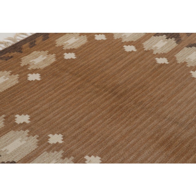 Textile Vintage Swedish Rollakan Rug in Camel and Ivory Folk Motifs - Rug & Kilim For Sale - Image 7 of 10