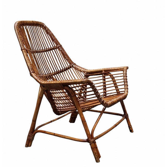 Rattan Armchairs by George Coslin for Gervasoni, Italy, 1960s, Set of 4 For Sale - Image 4 of 8