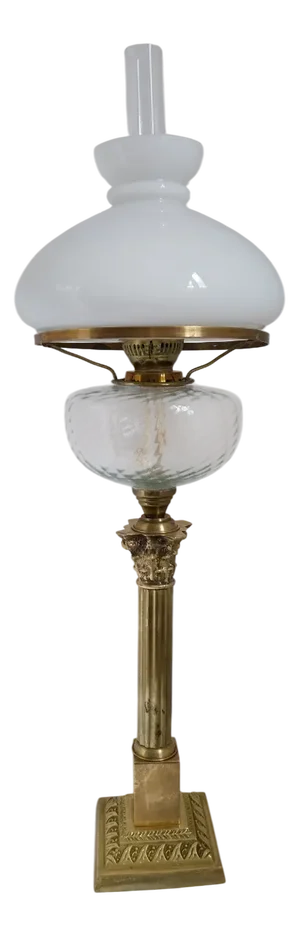 Victorian Style Column Brass Oil Lamp, 1960s