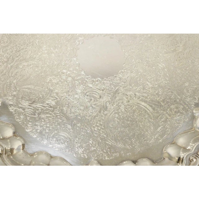 Mid 20th Century Vintage Bsc English Silver Plated Victorian Style Round Scalloped Serving Platter Tray For Sale - Image 5 of 12