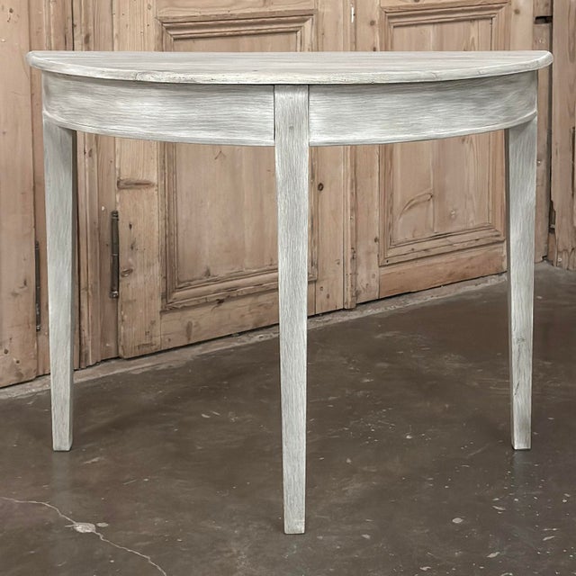 Pair of 19th Century French Directoire Whitewashed Oak Demi Lune Consoles For Sale - Image 11 of 18