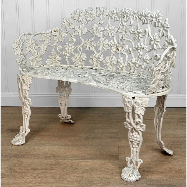 Victorian Vintage Victorian Wrought Iron Grapevine Outdoor Garden Bench For Sale - Image 3 of 10
