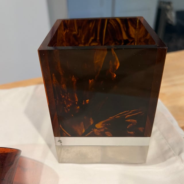 1970s Italian Tortoise Shell Lucite Cigarette and Lighter Holder For Sale - Image 4 of 9