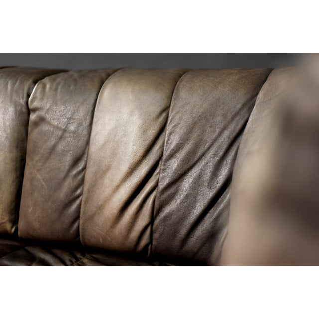 Vintage Mid-Century Modern Brutalist German Brown Leather 2-Seater Sofa, 1970s For Sale - Image 11 of 18