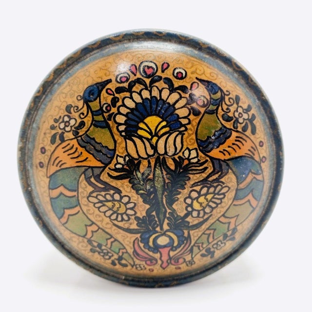 Antique Hungarian Folk Art Nouveau Hand-Painted Lidded Wooden Jewelry Box, 1920s For Sale - Image 3 of 8
