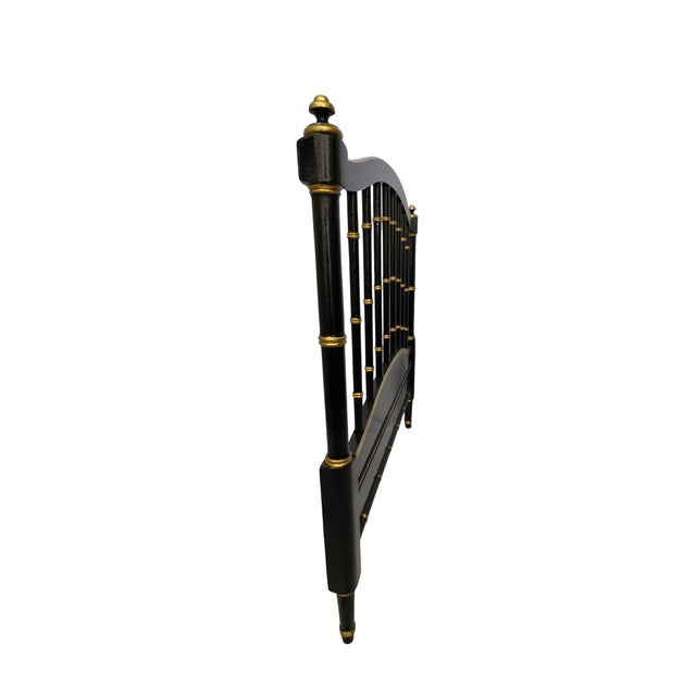 Pair of 1970s Ebony Lacquered Faux Bamboo Headboards With Gilded Gold Trim For Sale - Image 4 of 17