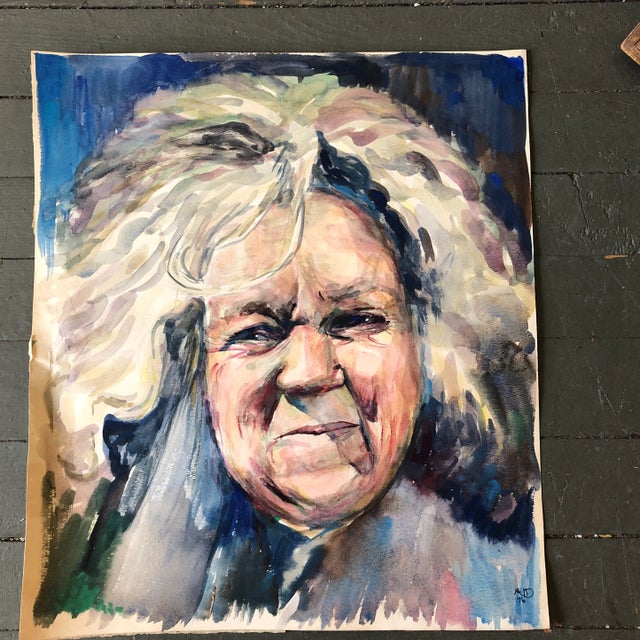 1970’s Vintage Original Female Portrait Watercolor Painting Signed For Sale In Philadelphia - Image 6 of 6