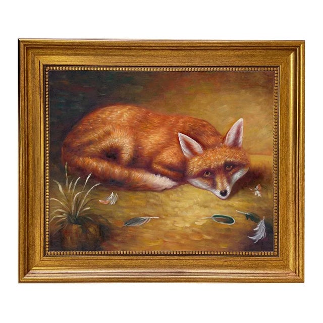 "Fox's Meal" Contemporary Reproduction Print on Canvas, Framed 14-1/4" x 17-1/4" For Sale