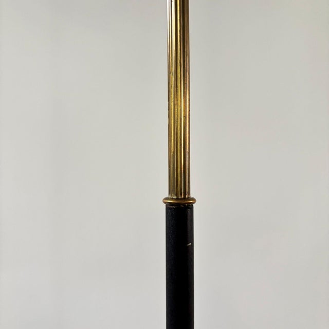 1950s Mid-Century Floor Lamp in Black Metal and Brass with Yellow Shade, Sweden, 1950s For Sale - Image 5 of 11
